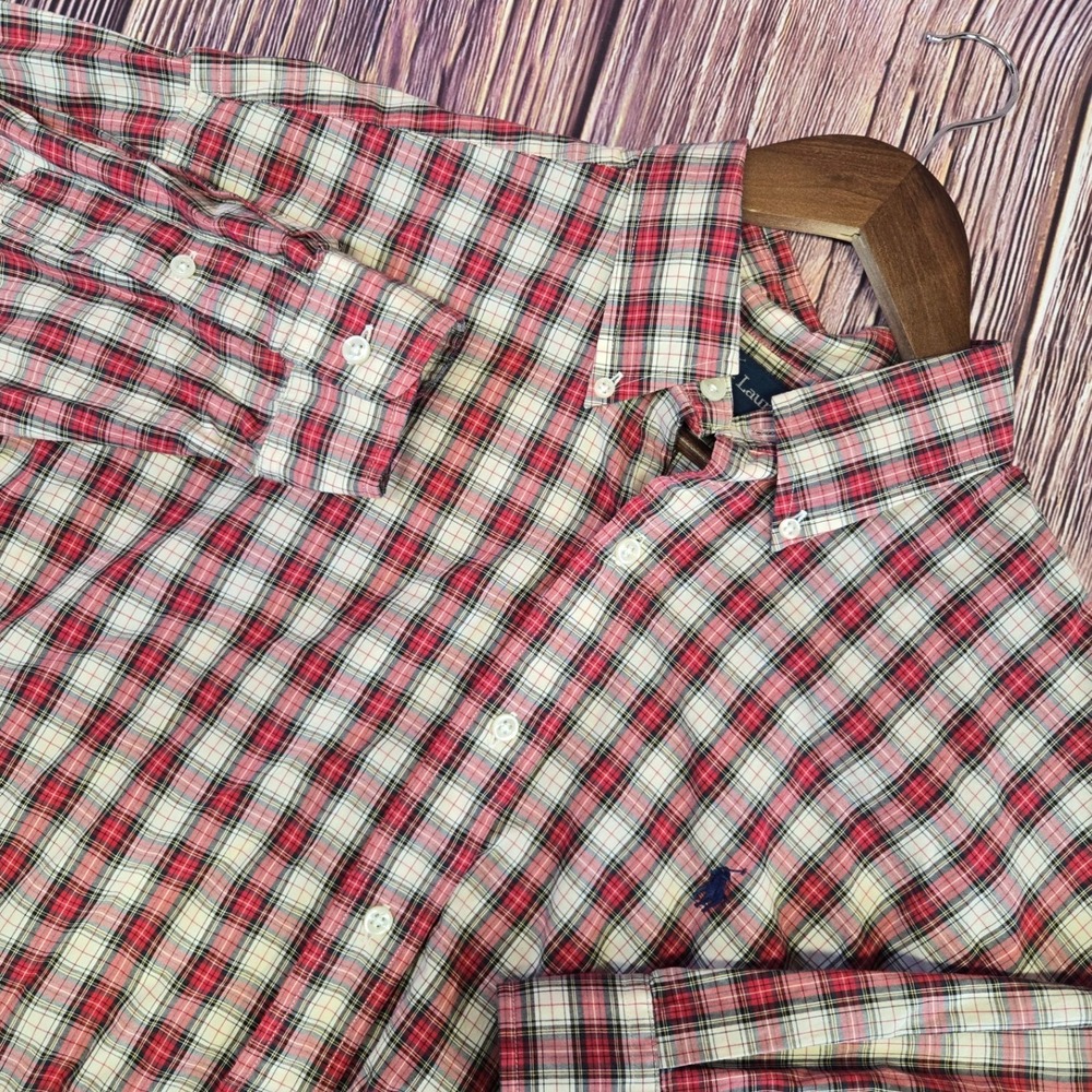 Ralph Lauren Button Down Shirt Mens L Red Plaid Blake Cotton Long Sleeve Pony